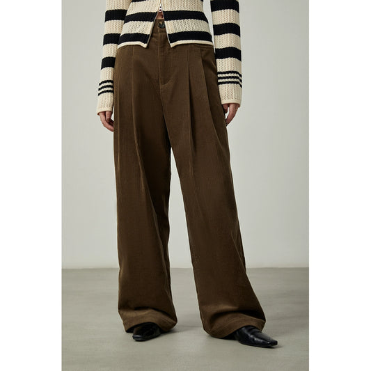 [Oferta especial por tiempo limitado] Pantalones rectos de pana de otoño e invierno, color caqui a rayas, pantalones casuales de cintura alta y delgados, viajes sencillos 