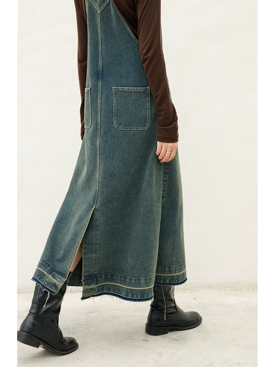 [Offre spéciale à durée limitée] Jupe à bretelles en jean rétro au design original, nouvelle jupe fine à extrémités fendues, petite, moyenne et longue