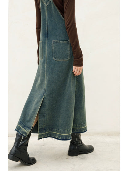 [Offre spéciale à durée limitée] Jupe à bretelles en jean rétro au design original, nouvelle jupe fine à extrémités fendues, petite, moyenne et longue