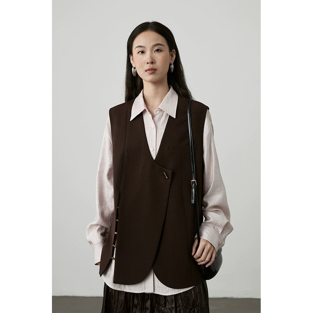 [View] CAREMIND brown silhouette stacked suit vest Chinese beaded element vest jacket