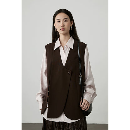 [View] CAREMIND brown silhouette stacked suit vest Chinese beaded element vest jacket