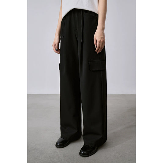 [Oferta por tiempo limitado] Pantalones deportivos rectos con bolsillos y cordón ajustable, versátiles, estilo americano, con pernera ancha 