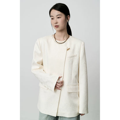 Chaqueta de traje con textura de calidad para mujer, diseño chino, color albaricoque blanco, de CAREMIND 