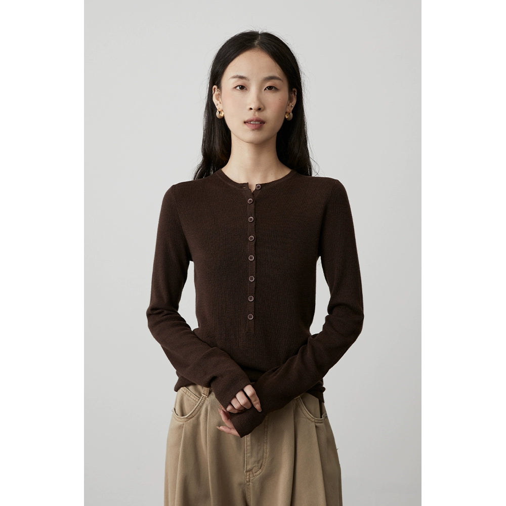 Suéter de punto con cuello Henry de sentido literario y retro de CAREMIND, suéter de lana elástico alto y delgado para mujer con camiseta de manga larga en el interior 