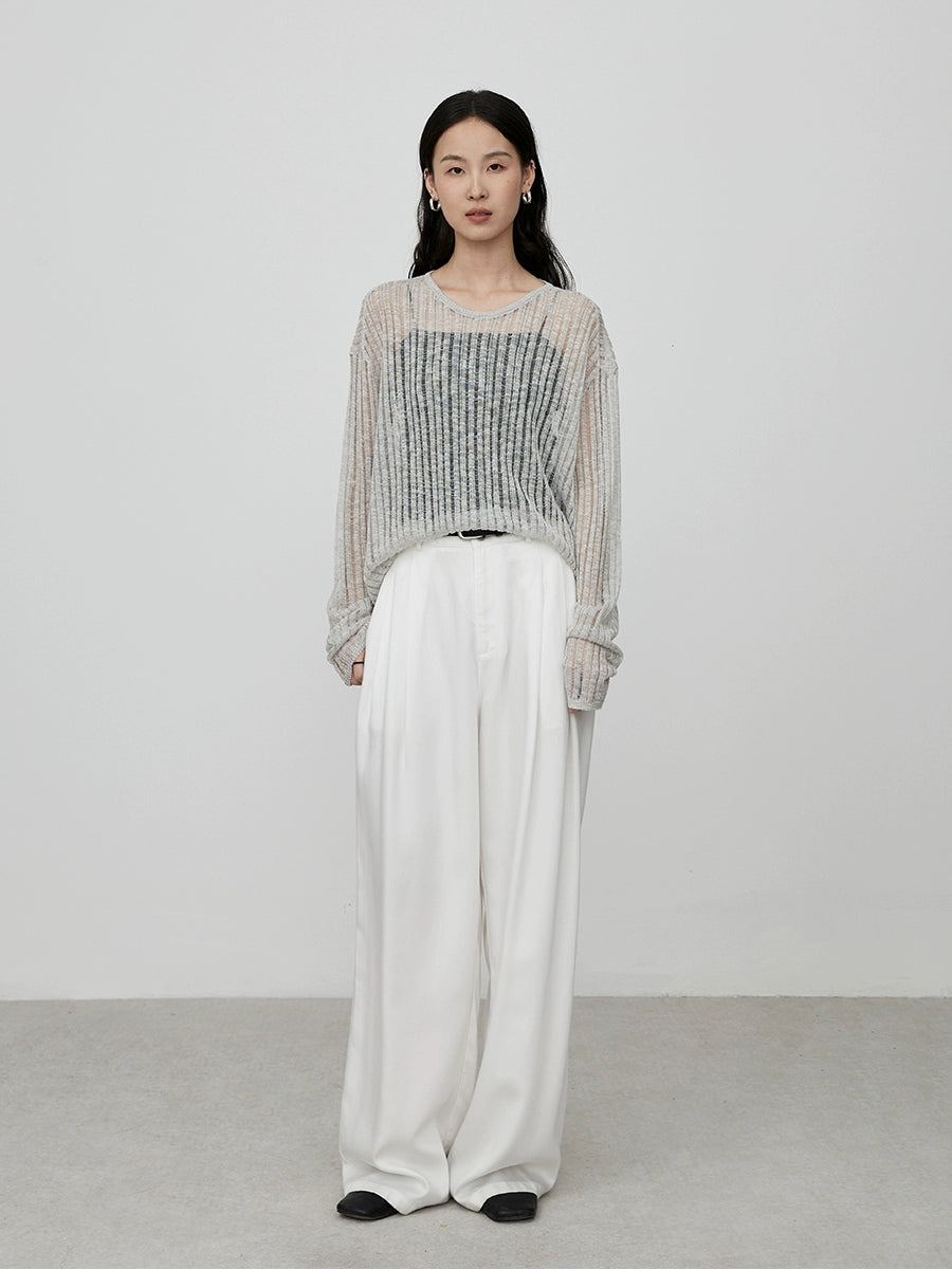 CAREMIND blusa de punto hueca de tres colores con perspectiva de tiras en el hoyo exterior con top de manga larga para mujer para desplazamientos de otoño 