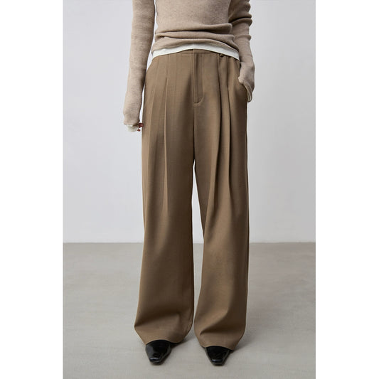 Pantalones casuales CAREMIND Maillard, nuevos pantalones de pierna recta y cintura alta, pantalones de traje holgados y finos, sin planchado, para mujer 