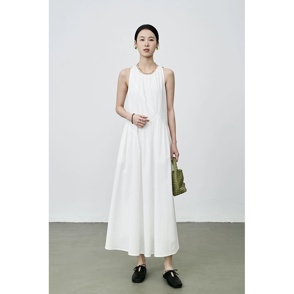 [Été blanc pur] CAREMIND Robe blanche de vacances sans manches, robe longue à bretelles romantique française