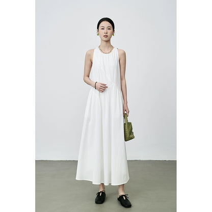 [Été blanc pur] CAREMIND Robe blanche de vacances sans manches, robe longue à bretelles romantique française
