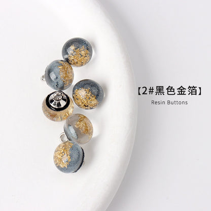 3486★ Botones de perlas de lámina dorada con incrustaciones de resina, estilo chino Tang, botones de disco para cheongsam Hanfu, camisa, cárdigan, botones de cuentas redondas