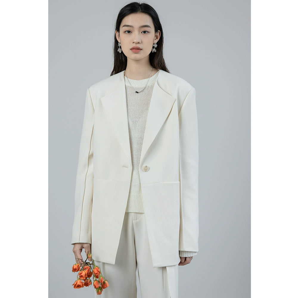 Pantalones rectos premium para mujer con silueta de traje beige CAREMIND 24SS [minimalista en forma de H] 