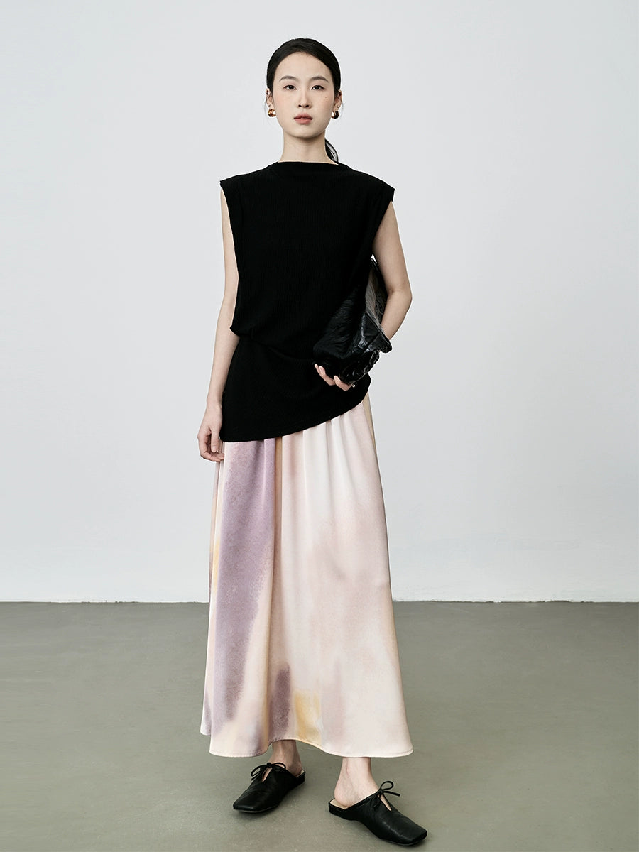 Camiseta ajustada sin mangas negra con diseño de bisel irregular y chaleco de moda CAREMIND para mujer 