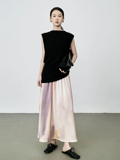 Camiseta ajustada sin mangas negra con diseño de bisel irregular y chaleco de moda CAREMIND para mujer 