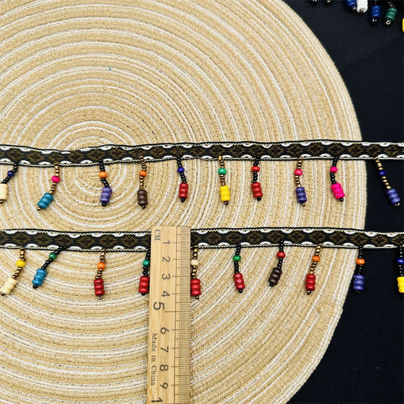 3715 Cuentas hechas a mano, cinta de encaje de estilo étnico, accesorios de ropa de bricolaje, accesorios, decoración de dobladillo de ropa, cinturón de cuentas con flecos