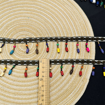 3715 Cuentas hechas a mano, cinta de encaje de estilo étnico, accesorios de ropa de bricolaje, accesorios, decoración de dobladillo de ropa, cinturón de cuentas con flecos