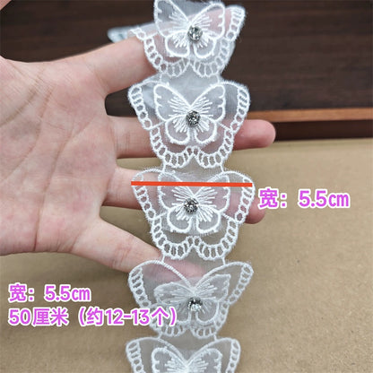 3558★ Encaje de flores, encaje de organza, cuentas de flores tridimensionales, ropa de bricolaje hecha a mano, sombreros, accesorios de ramo