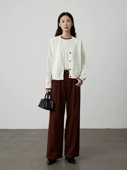 [Street Slack] CAREMIND retro dark red high-waisted jeans autumn new straight drape thin pants