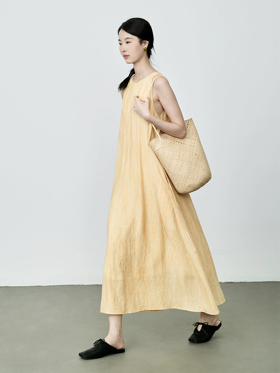 [Sunset Dunes] CAREMIND Premium Jinzhan Yellow Neck Dress Lazy Tie-dye Artistic Vest Skirt