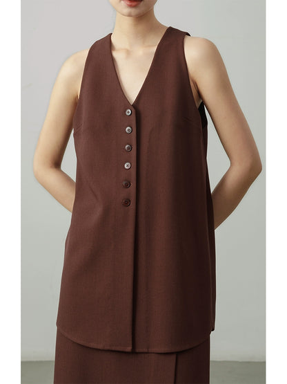 [Offre spéciale à durée limitée] Haut sans manches pour femme, jupe moyenne et longue, tenue d'automne avec un ensemble complet de bas