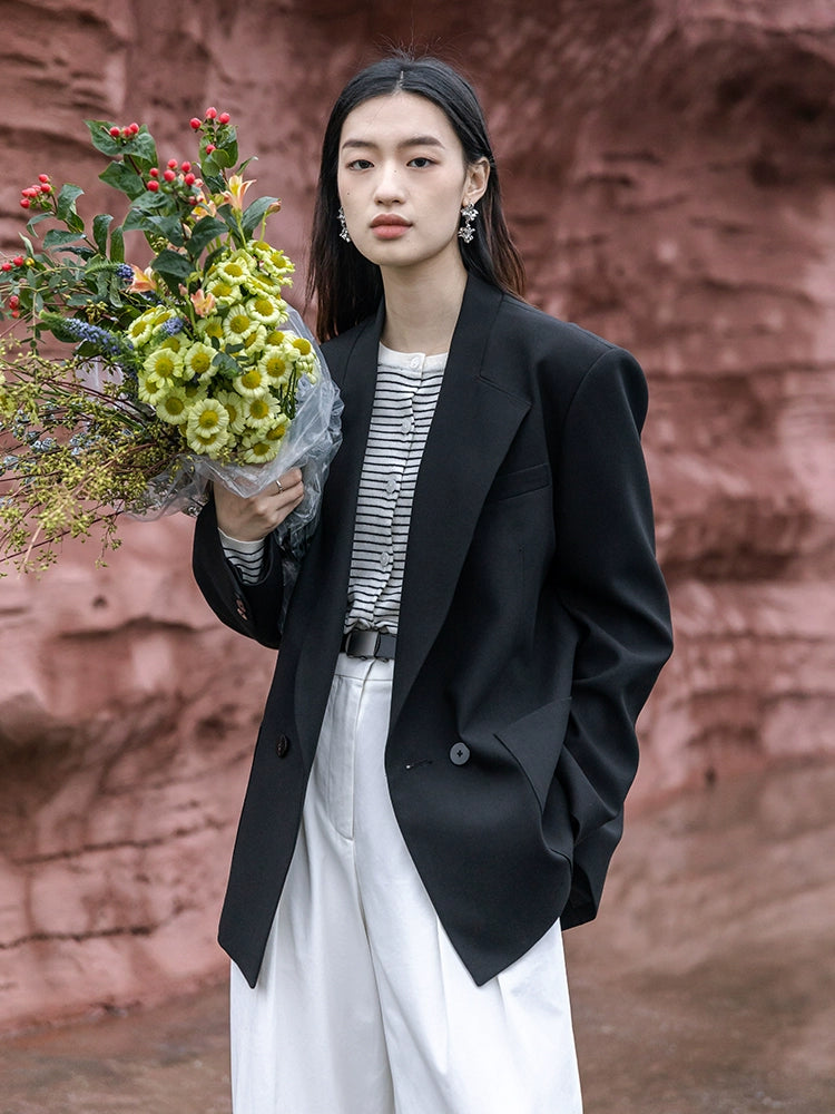 CAREMIND [Doublure vanille] Blazer blanc original et simple pour l'automne, nouveau costume haut