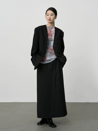 Traje de café gris temperamento CAREMIND, blazer minimalista sin cuello, pantalones rectos colgantes 