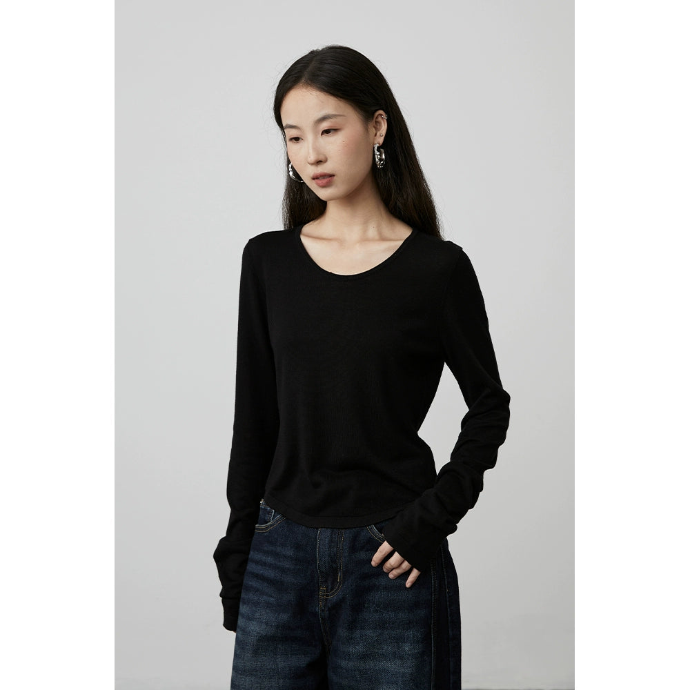 [Anxin T] Suéter de lana Tencel personalizado de cuatro colores CAREMIND, camisa de fondo clásica y sencilla para mujer que no daña la piel 