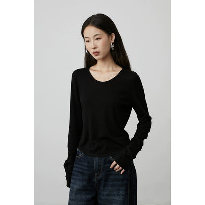 [Anxin T] Suéter de lana Tencel personalizado de cuatro colores CAREMIND, camisa de fondo clásica y sencilla para mujer que no daña la piel 