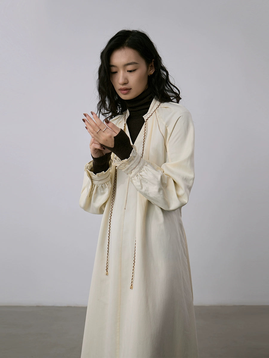 CAREMIND albaricoque de alta gama sentido fino cordón cinturón vestido ropa de mujer 2024 primavera y otoño temperamento medio y largo vestido de mujer 