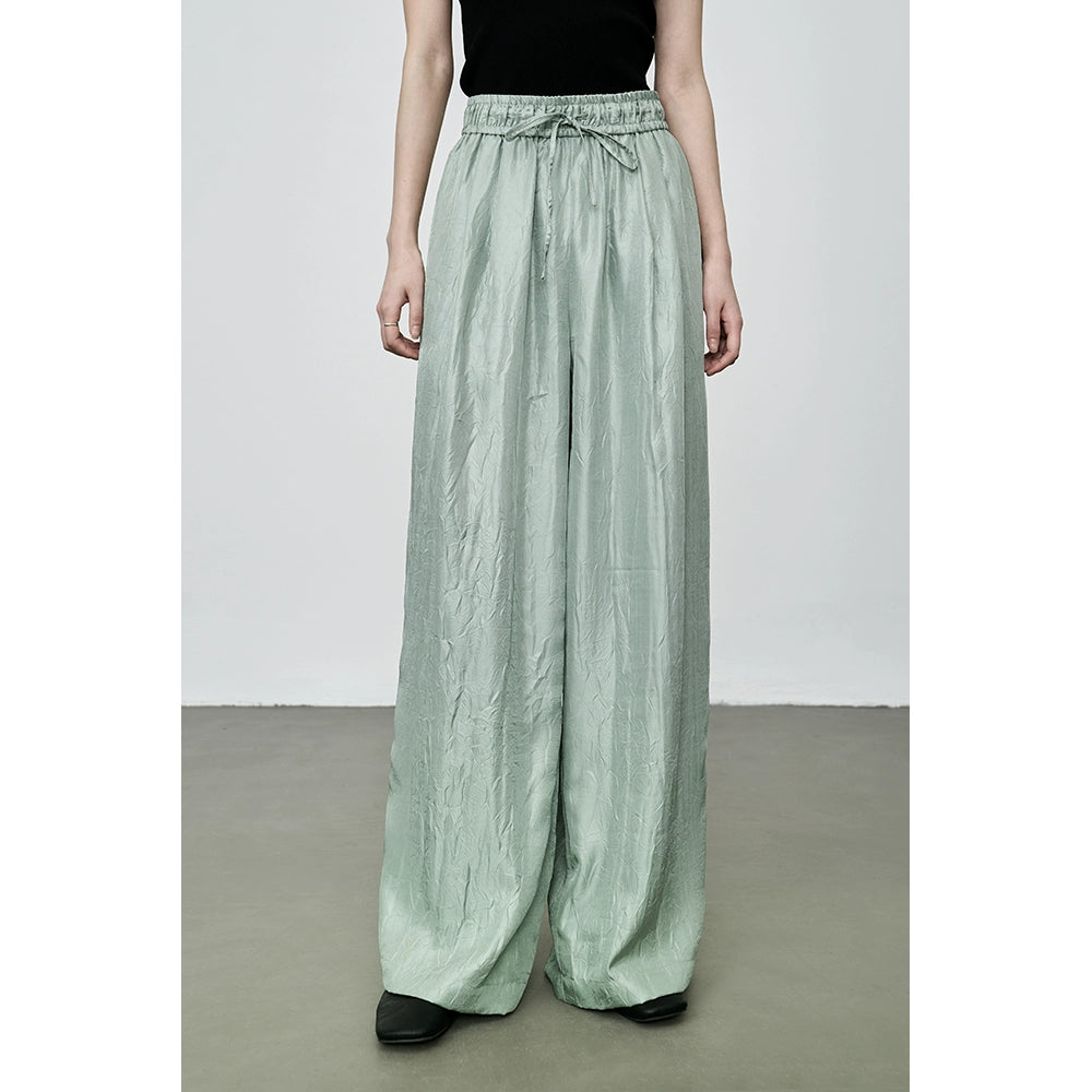 Pantalones anchos con textura y cintura alta con elástico prensado de CAREMIND Pantalones rectos holgados y ajustados 