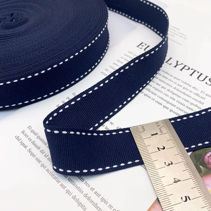 3858 Punto 0,7 cm-2,5 cm cinta jacquard azul marino cinta de punto de salto blanca ribete en el borde lateral tira de presión accesorios