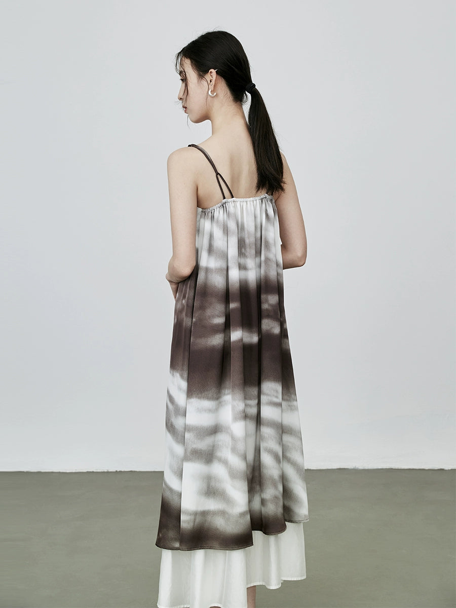 CAREMIND estilo nacional temperamento pintura de tinta vestido de tirantes vestido de otoño nuevo manchado con cuentas sin mangas falda larga 