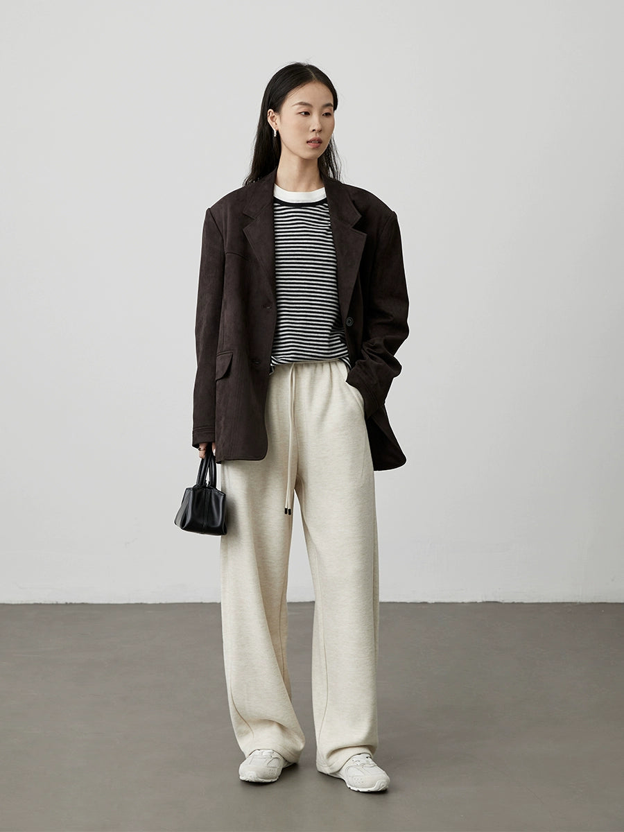 CAREMIND Lite Blazer de gamuza gris tinta de lujo ligero para uso diario, traje superior con solapa curva versátil para mujer 