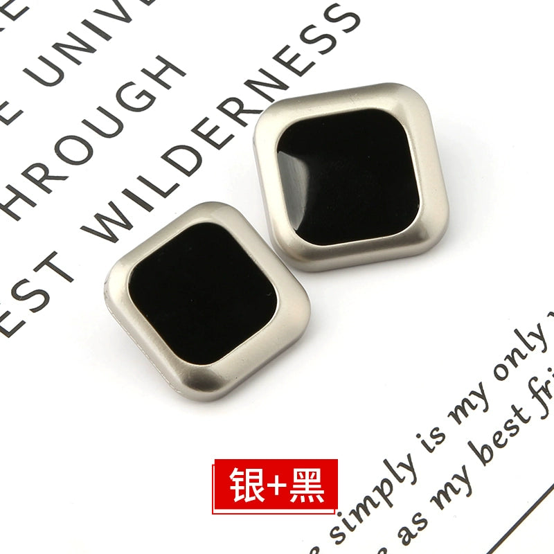 3423★ Botones cuadrados de metal para ropa, chaqueta, gabardina, botones negros versátiles, botones para traje, suéter, accesorios decorativos