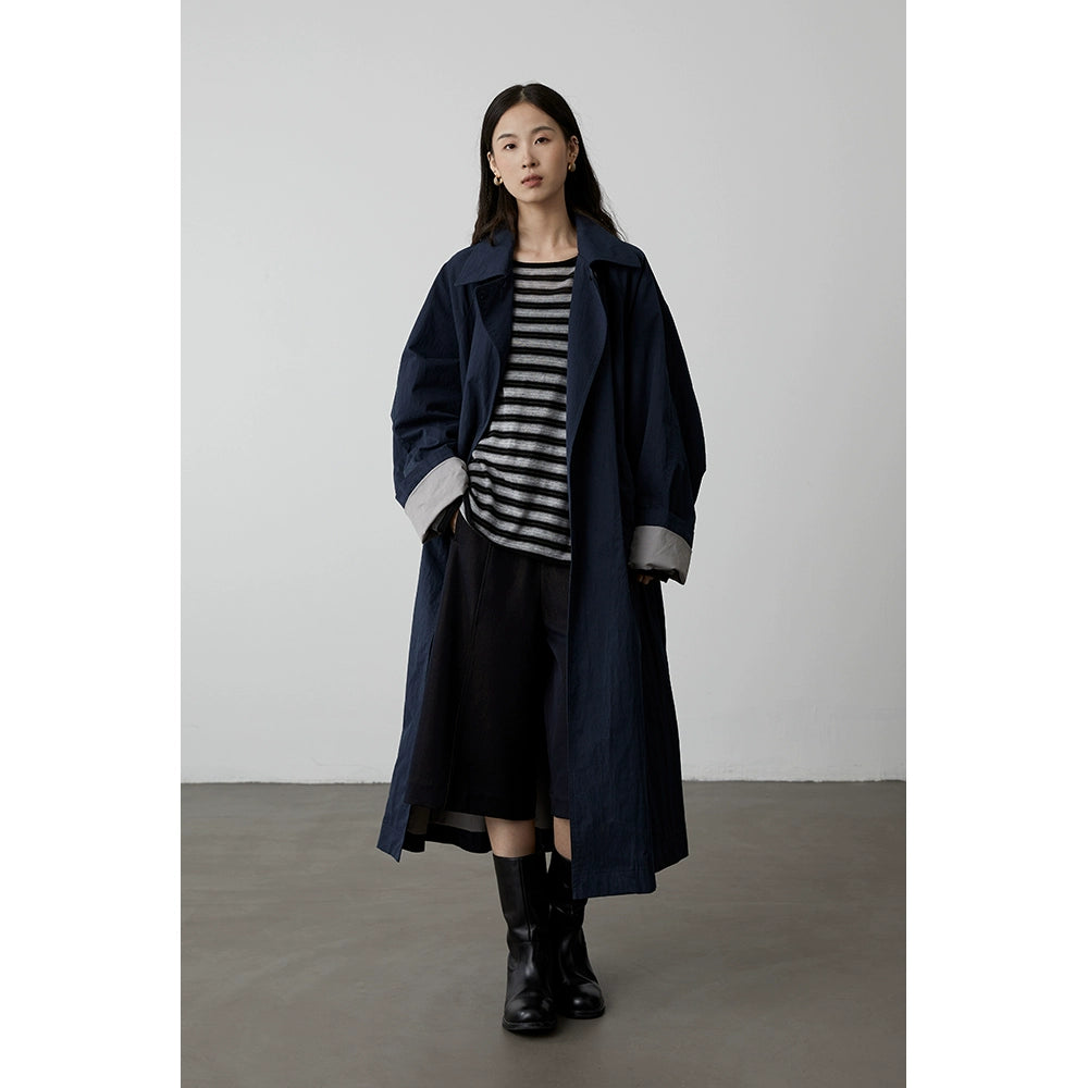 [Colección Birds] CAREMIND Gabardina larga con silueta lavada, nueva prenda casual minimalista para primavera y otoño 