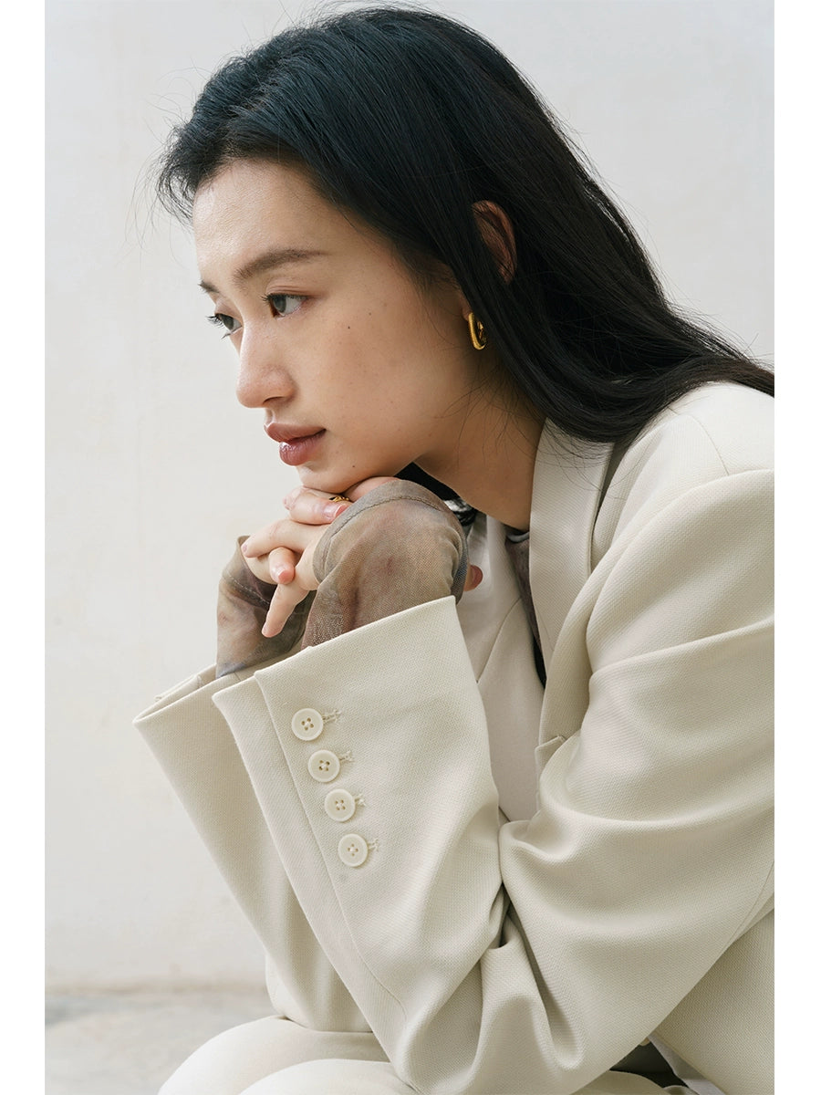 [Oferta especial por tiempo limitado] Blazer versátil blanco beige original de otoño e invierno, traje de perfil fino y cómodo para mujer 2024 