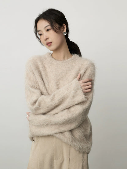 Jersey suave premium nuevo CAREMIND de pelo largo de alpaca gris para mujer 2024 