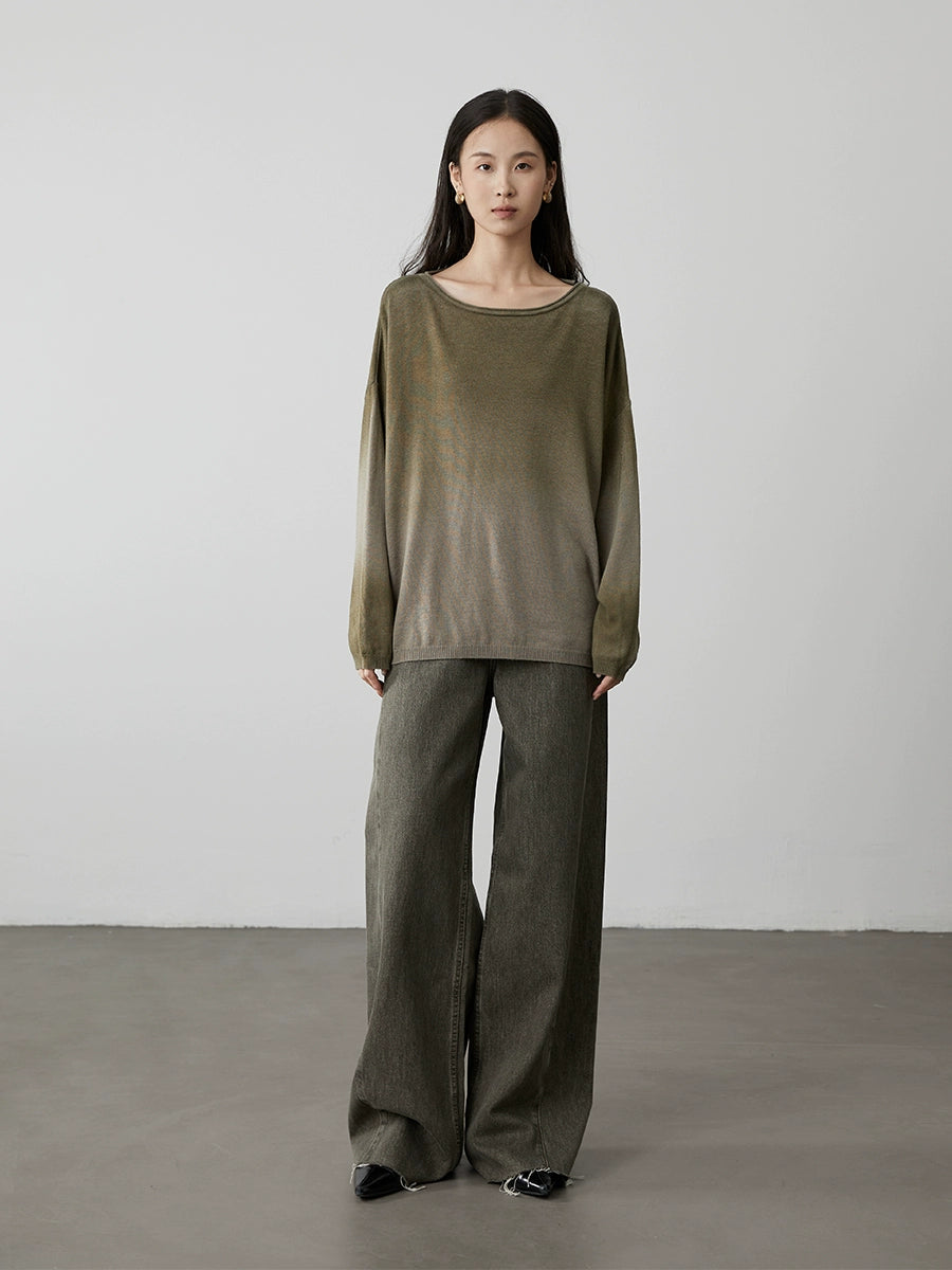 [Firmament] Suéter holgado y suave con diseño de inyección de tinta de cuatro colores con cambio gradual de CAREMIND para mujer 