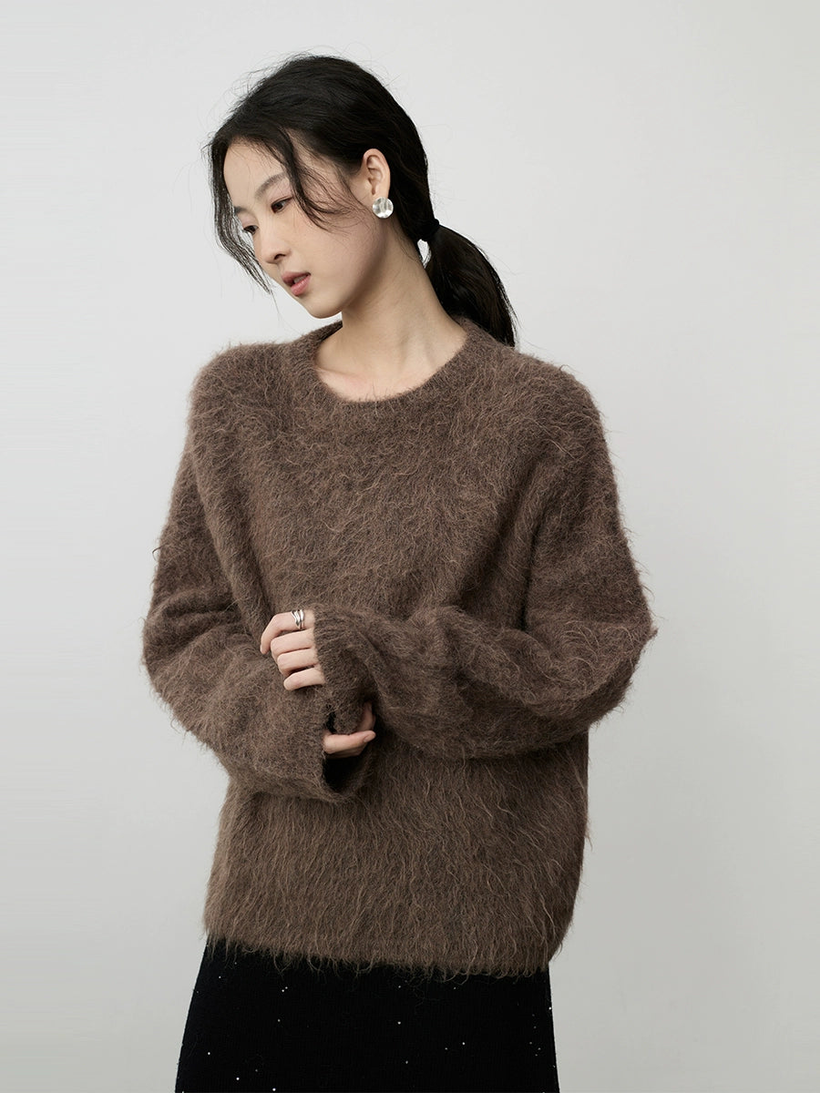 Jersey suave premium nuevo CAREMIND de pelo largo de alpaca gris para mujer 2024 