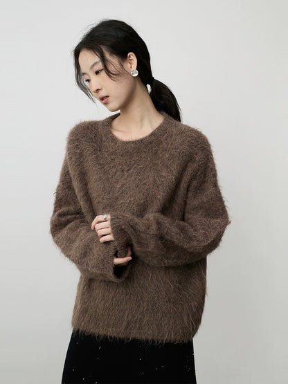 Jersey suave premium nuevo CAREMIND de pelo largo de alpaca gris para mujer 2024 