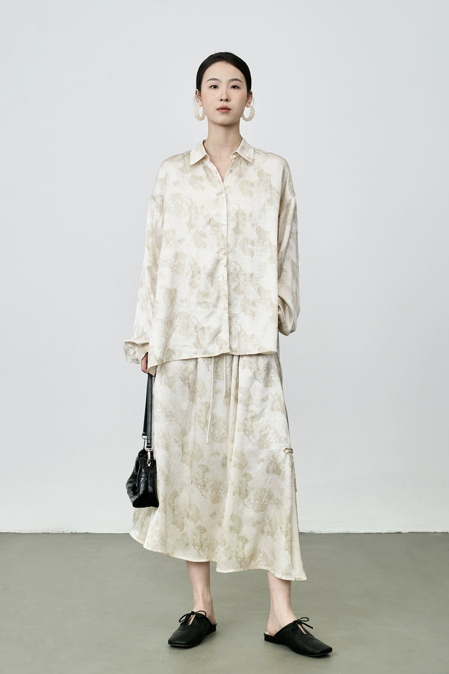 CAREMIND Nouveau costume abricot chinois, jupe à manches longues en satin à fleurs de style national, costume deux pièces pour femme