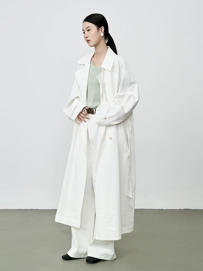 CAREMIND Gabardina blanca ligera y texturizada para mujer, abrigo largo informal de temperamento francés para otoño 