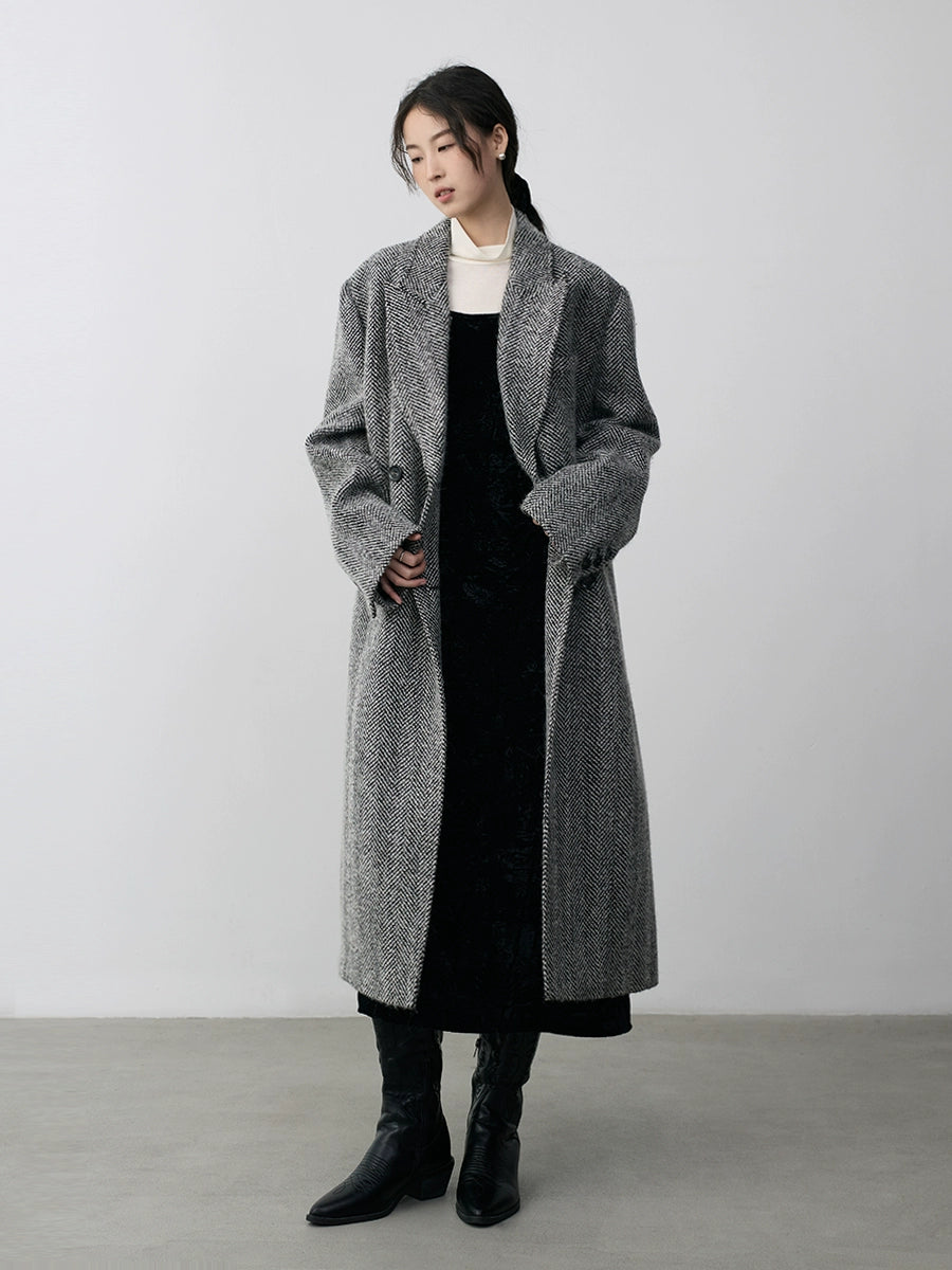 CAREMIND rétro chevrons costume manteau en laine à double boutonnage tempérament guerre barge léger luxe formel haut de gamme manteau