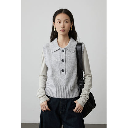 [Suéter Julie] Chaleco versátil de punto con solapa CAREMIND, chaqueta sin mangas exquisita retro de tres colores 