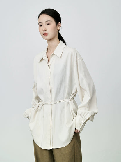 Camisa de manga larga con cordones y cuello de solapa con temperamento de CAREMIND, camisa fina de diseñador para mujer 