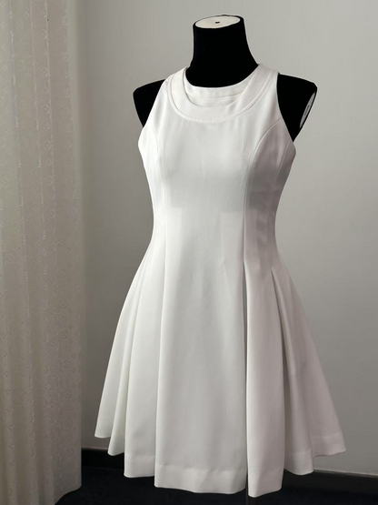 8014★  New white moonlight miu series thousand gold wind dress fake two pieces gold zipper high waist thin white skirt