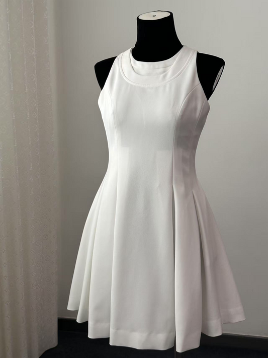 8014★  New white moonlight miu series thousand gold wind dress fake two pieces gold zipper high waist thin white skirt