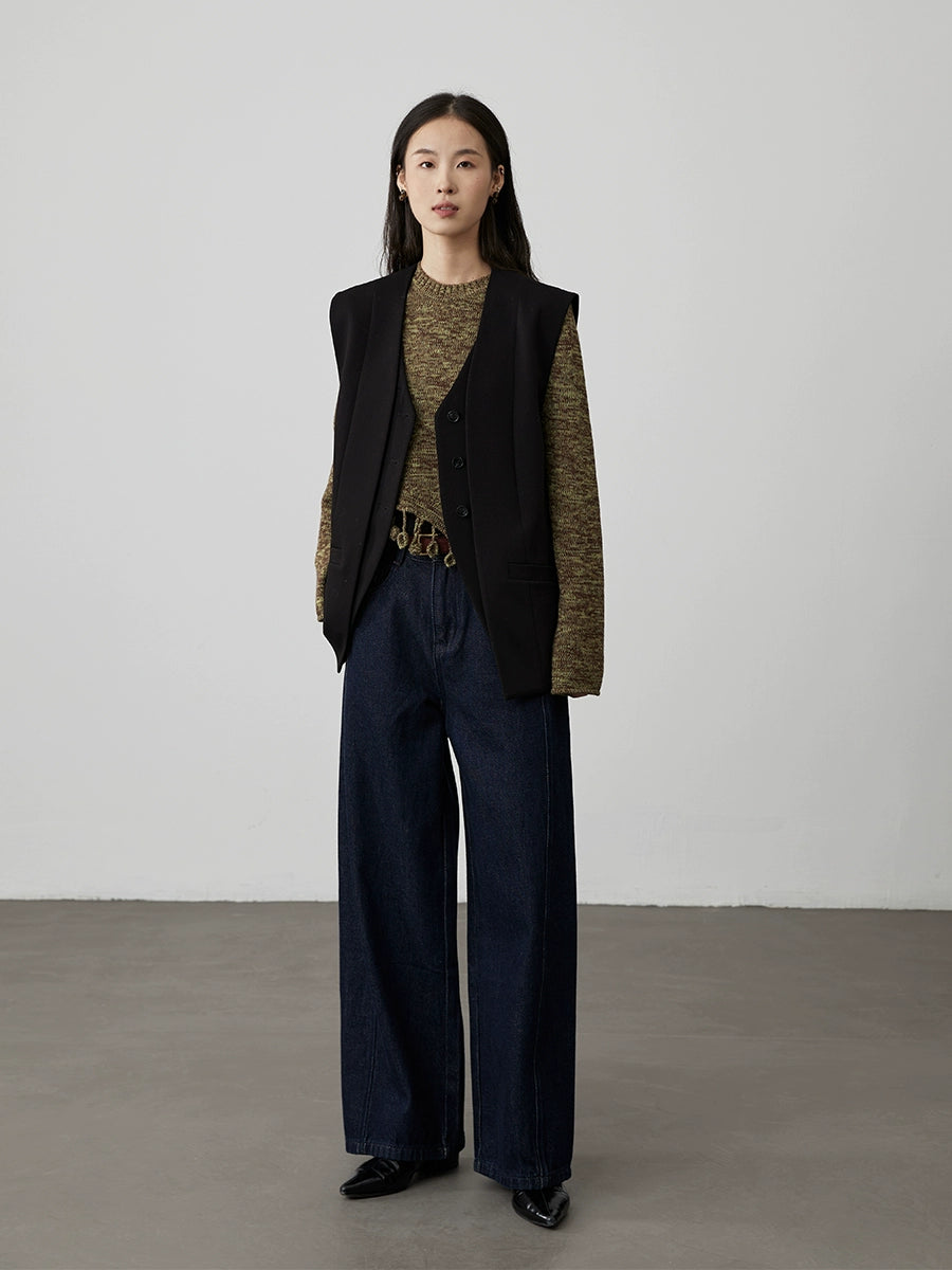 [Chaleco de caballero] Chaleco de traje de dos piezas falso sin cuello negro CAREMIND de alta gama apilado con una chaqueta de chaleco pequeña 