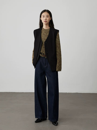 [Chaleco de caballero] Chaleco de traje de dos piezas falso sin cuello negro CAREMIND de alta gama apilado con una chaqueta de chaleco pequeña 