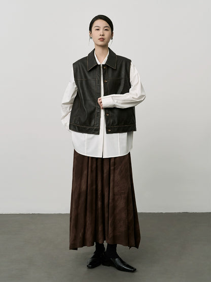 Falda superdelgada color café oscuro retro Maillard de CAREMIND, falda plisada irregular para niños 