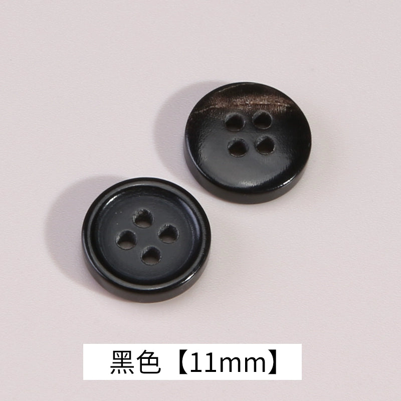 3326★  High-grade natural real horn buttons men's and women's retro cotton and linen polo shirt shirt buttons black coffee small buttons