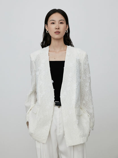 Chaqueta superior versátil de diseño premium para viajeros con traje de jacquard fino intelectual de color albaricoque de CAREMIND 